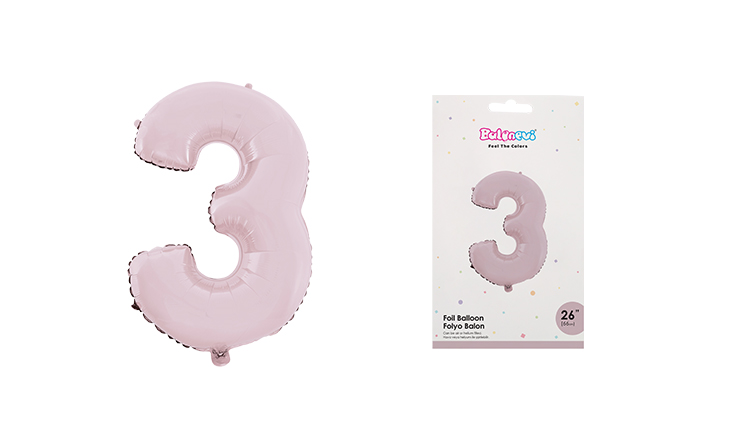 26 INCH FOLYO BALON RAKAM MAT PEMBE 3 BALONEVİ