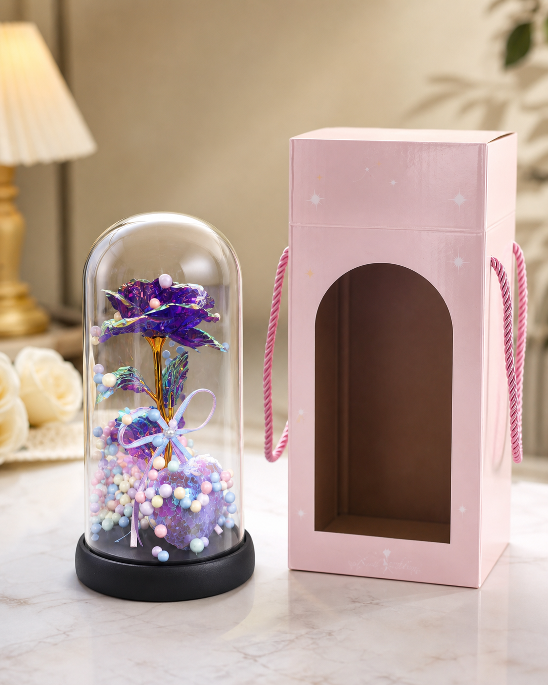 ERT-GFT-405 CRYSTAL LOVE SERİSİ GÜL FANUS 11CM X 21 CM