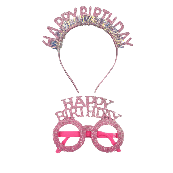ERT-TAC-101-P HAPPY BIRTHDAY PEMBE TAÇ + GÖZLÜK SET