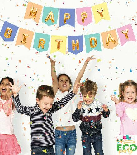 HAPPY BIRTHDAY MAKARON GOLD HARF BANNER 2.10 MT