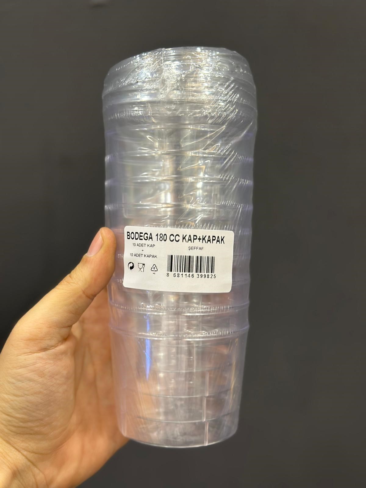 BODEGA 180 CC KAP VE KAPAK 10 ADET/PAKET