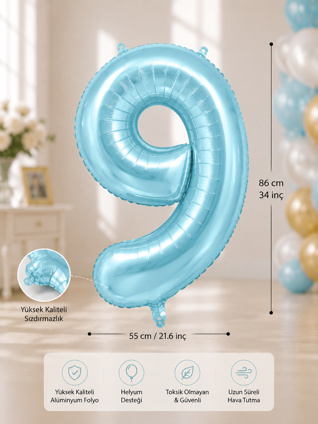 9 MAVİ 34 INCH FOLYO BALON İKM ŞEKER MAVİSİ