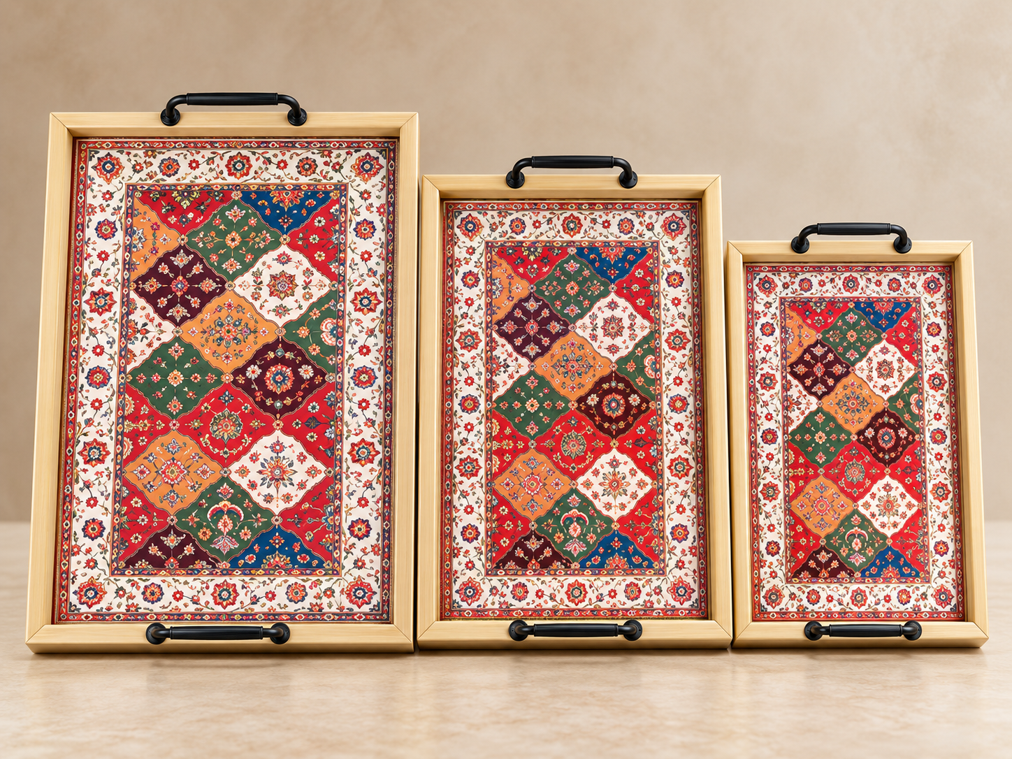 ERT-BMB-204 OTANTİK DESENLİ KULPLU BAMBU TEPSİ 3LÜ SET 30x40 CM 25x35 CM 20x30 CM