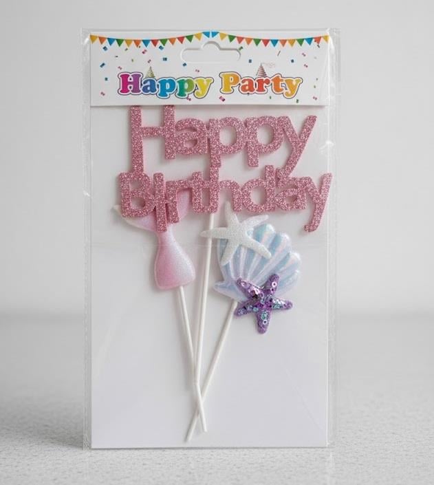 ERT-TOPPER-103 HAPPY BIRTHDAY DENİZ KIZI PULLU PASTA ÜSTÜ TOPPER
