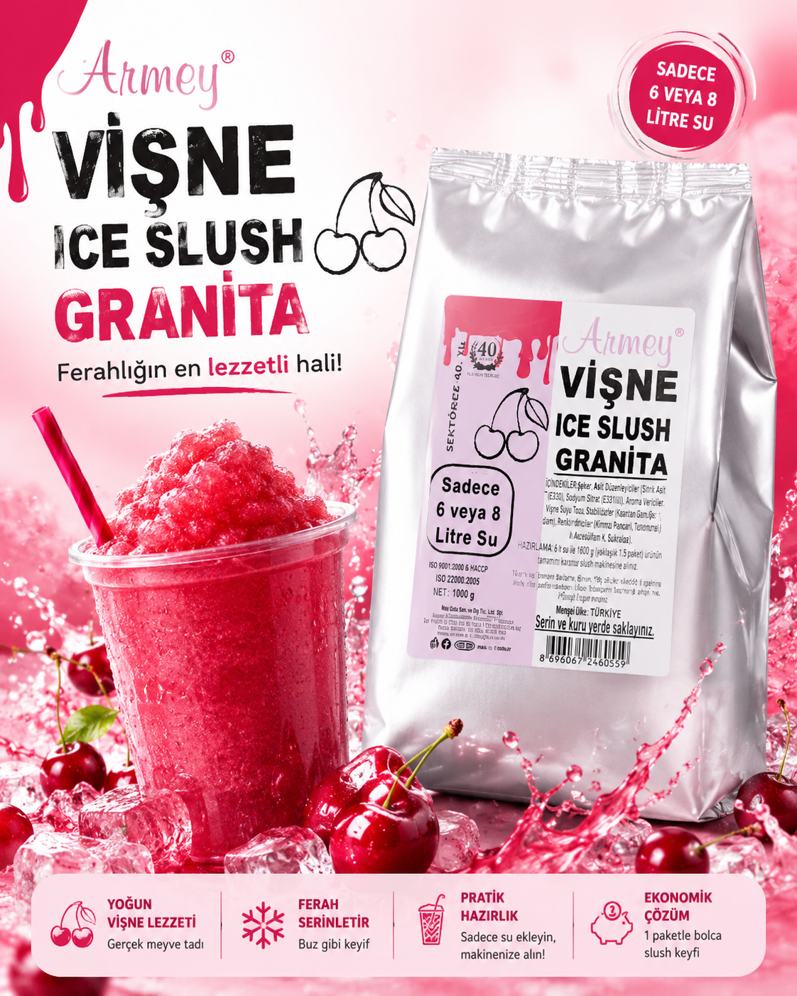 ARMEY ARO VİŞNE SLUSH GRANITA 1 KG