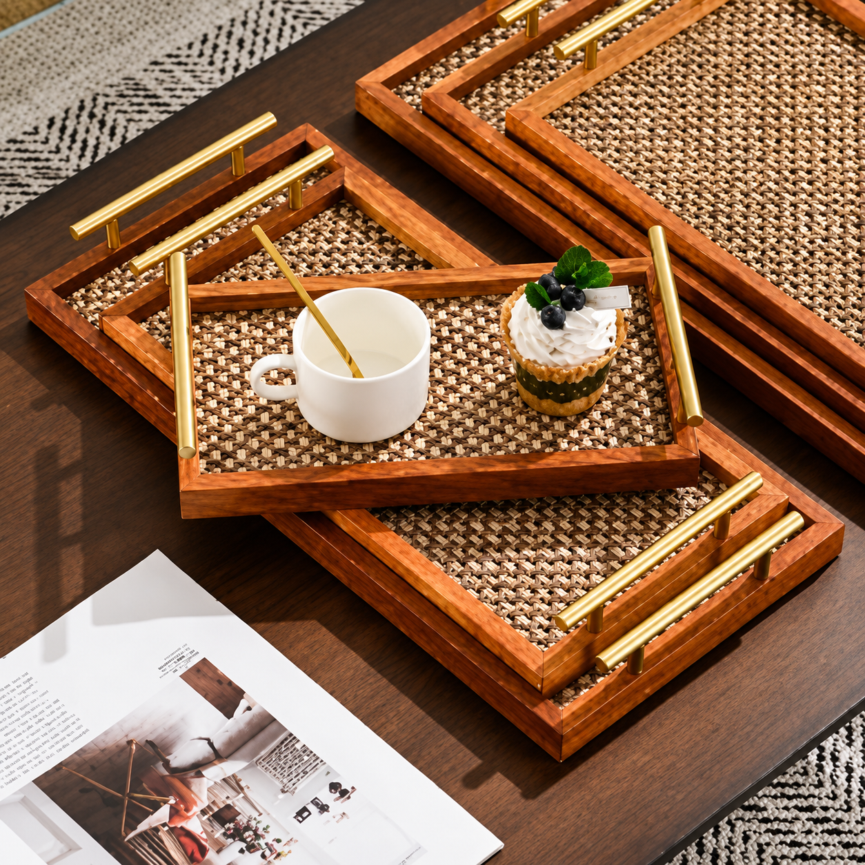 ERT-BMB-210 LÜX KULPLU BAMBU SUNUM TEPSİSİ JAPON MODEL 3LÜ SET