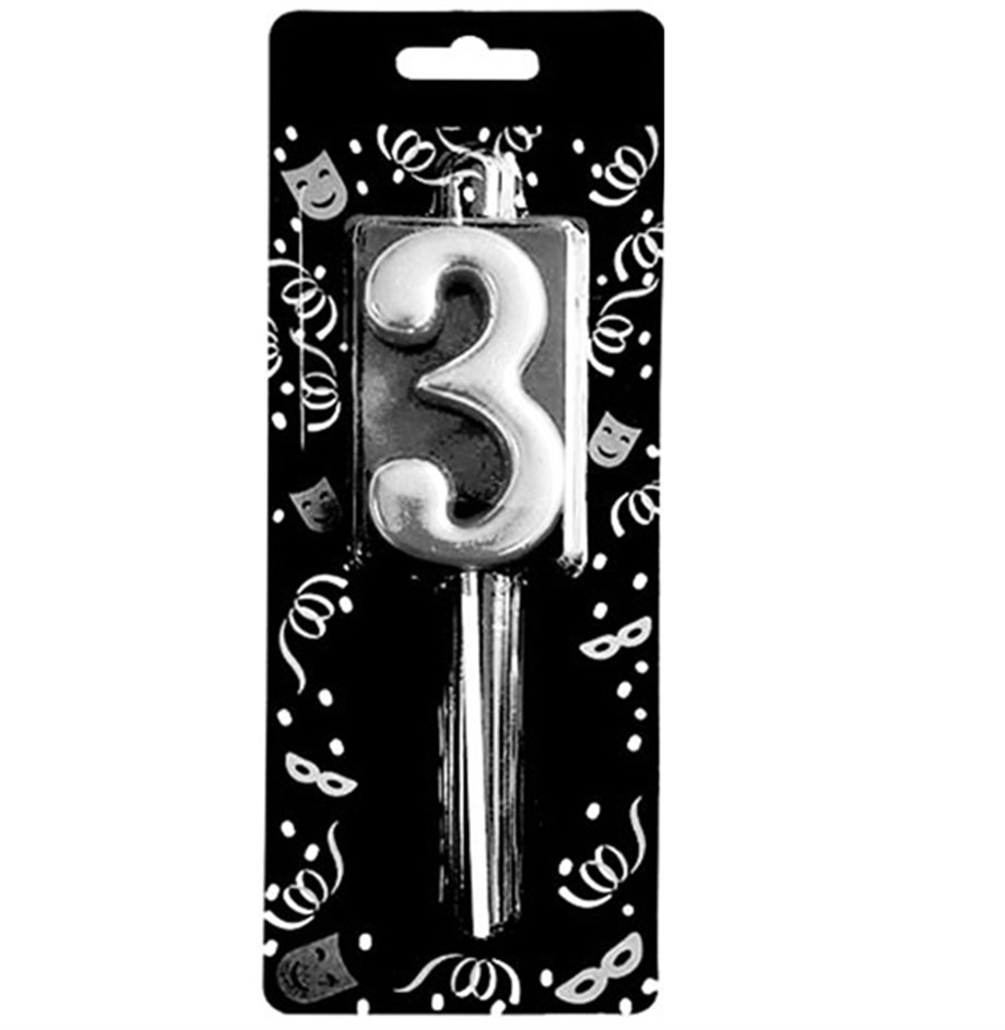 GÜMÜŞ 3 RAKAM MUM 7 CM | AdanaPastaMalzemeleri.com GÜMÜŞ 3 RAKAM MUM 7 CM