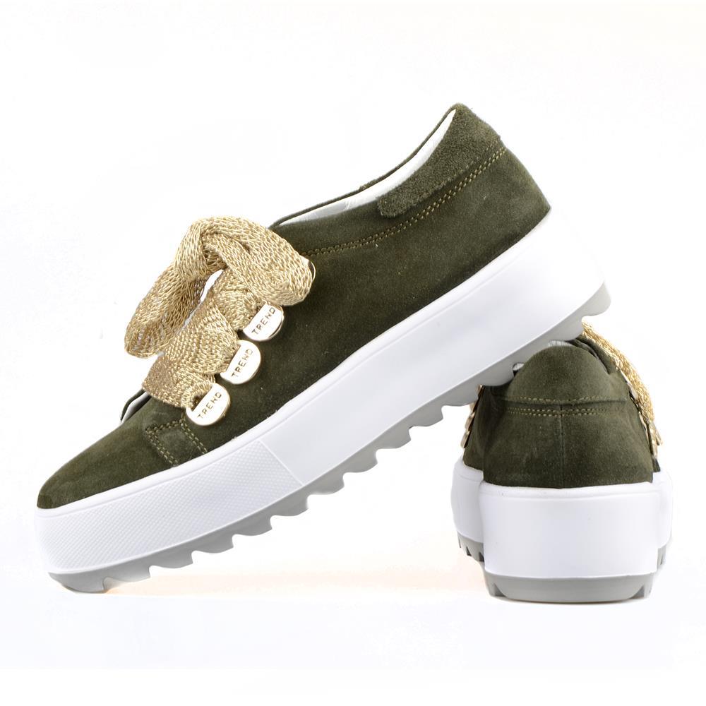 Bağcıklı Haki Süet Yüksek Taban Kadın Sneaker