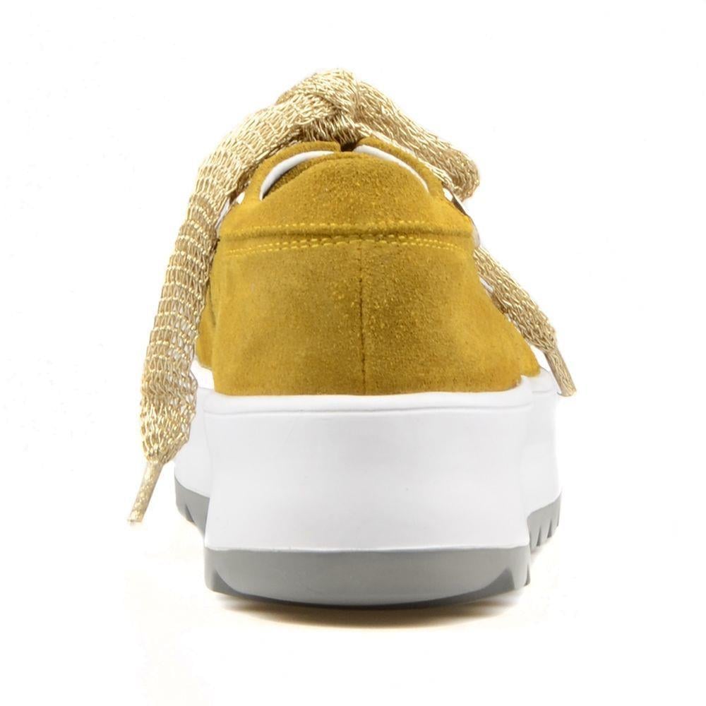Bağcıklı Hardal Süet Yüksek Taban Kadın Sneaker