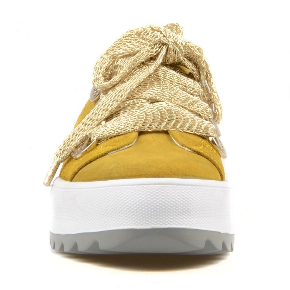 Bağcıklı Hardal Süet Yüksek Taban Kadın Sneaker