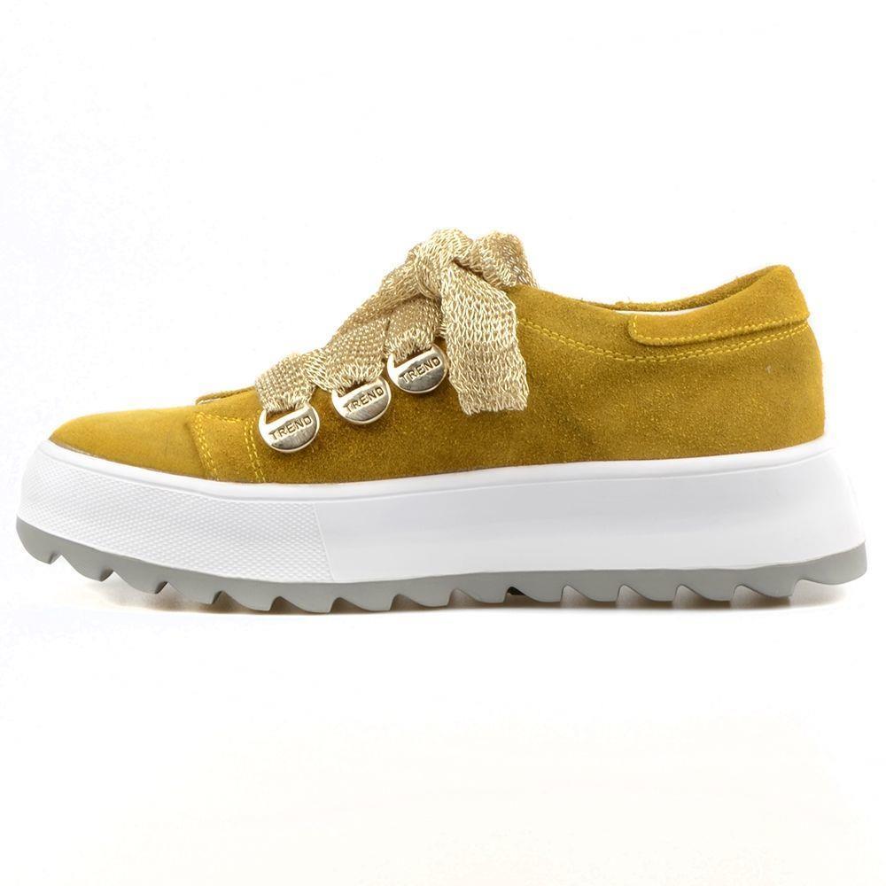 Bağcıklı Hardal Süet Yüksek Taban Kadın Sneaker