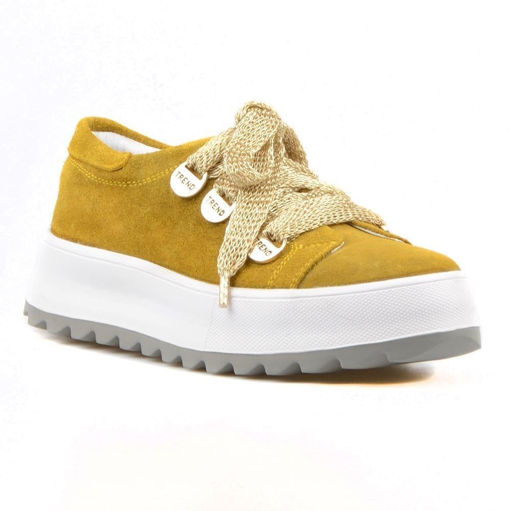 Bağcıklı Hardal Süet Yüksek Taban Kadın Sneaker