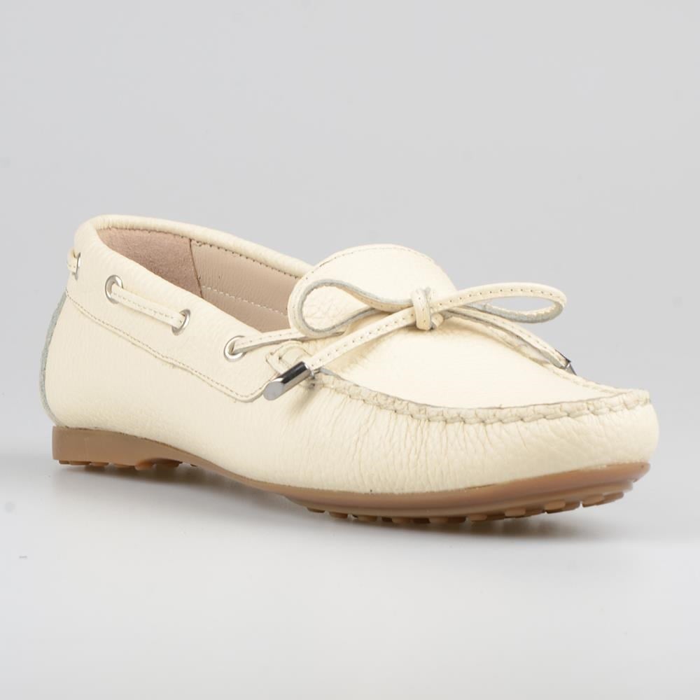 Beige Leather Womens Slip On Loafers