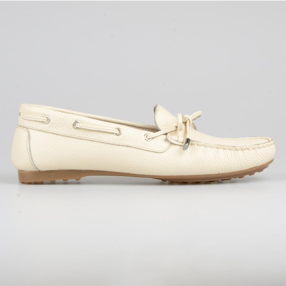 Beige Leather Womens Slip On Loafers