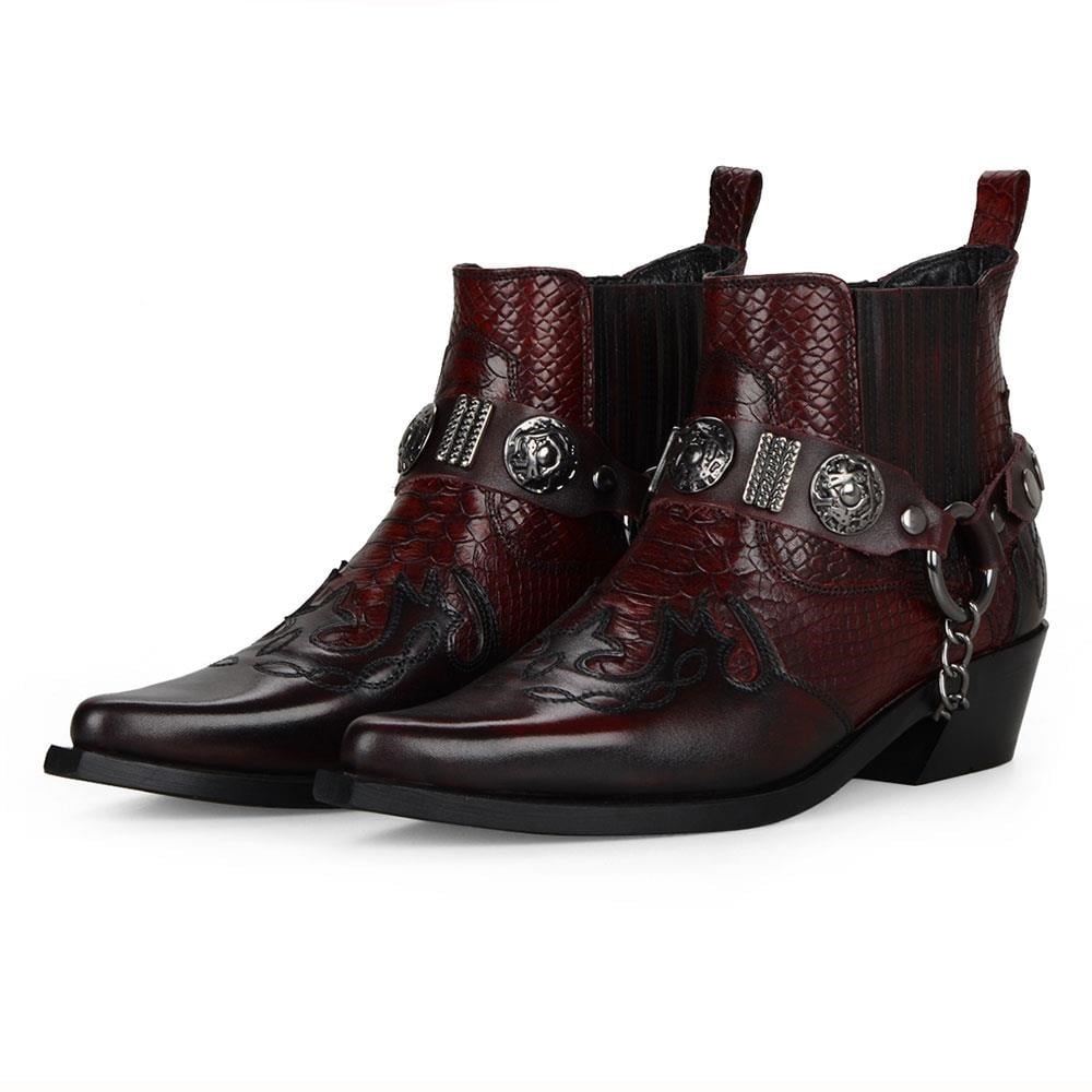 Bordo Deri Kadın Kovboy Bot