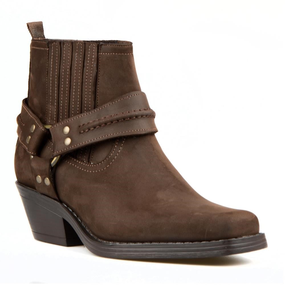 Brown Womens Leather Cowboy Ankle Boots