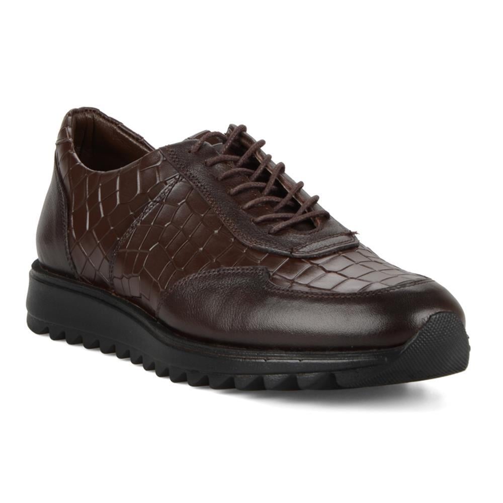 Kahverengi Baskılı Deri Erkek Sneakers