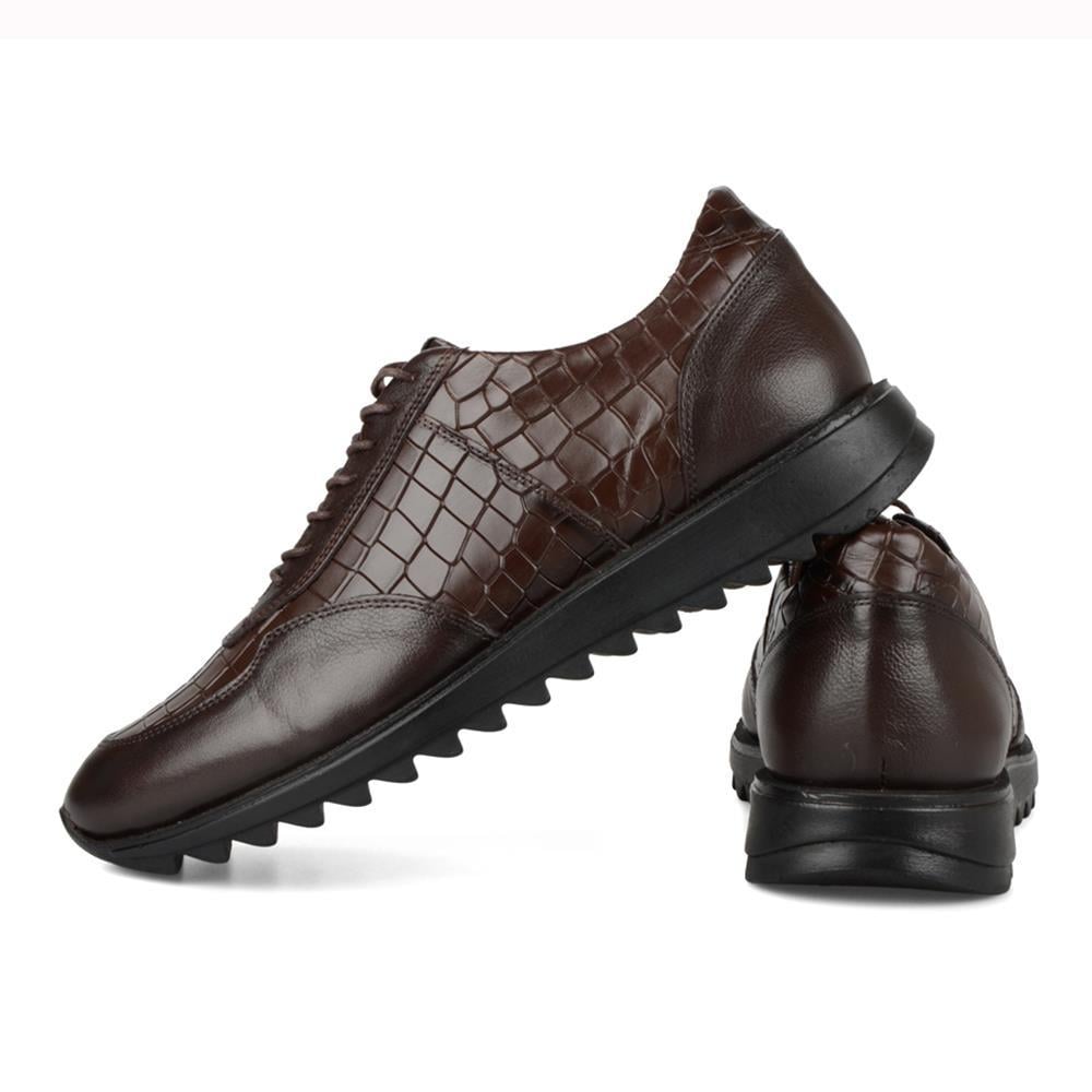 Kahverengi Baskılı Deri Erkek Sneakers