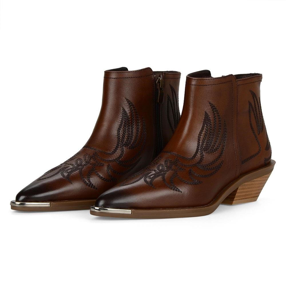 Brown Womens Cowboy Ankle Boots Biasca