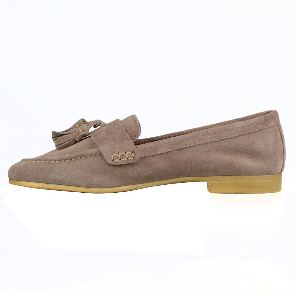 Kahverengi Süet Püskül Detaylı Kadın Loafer