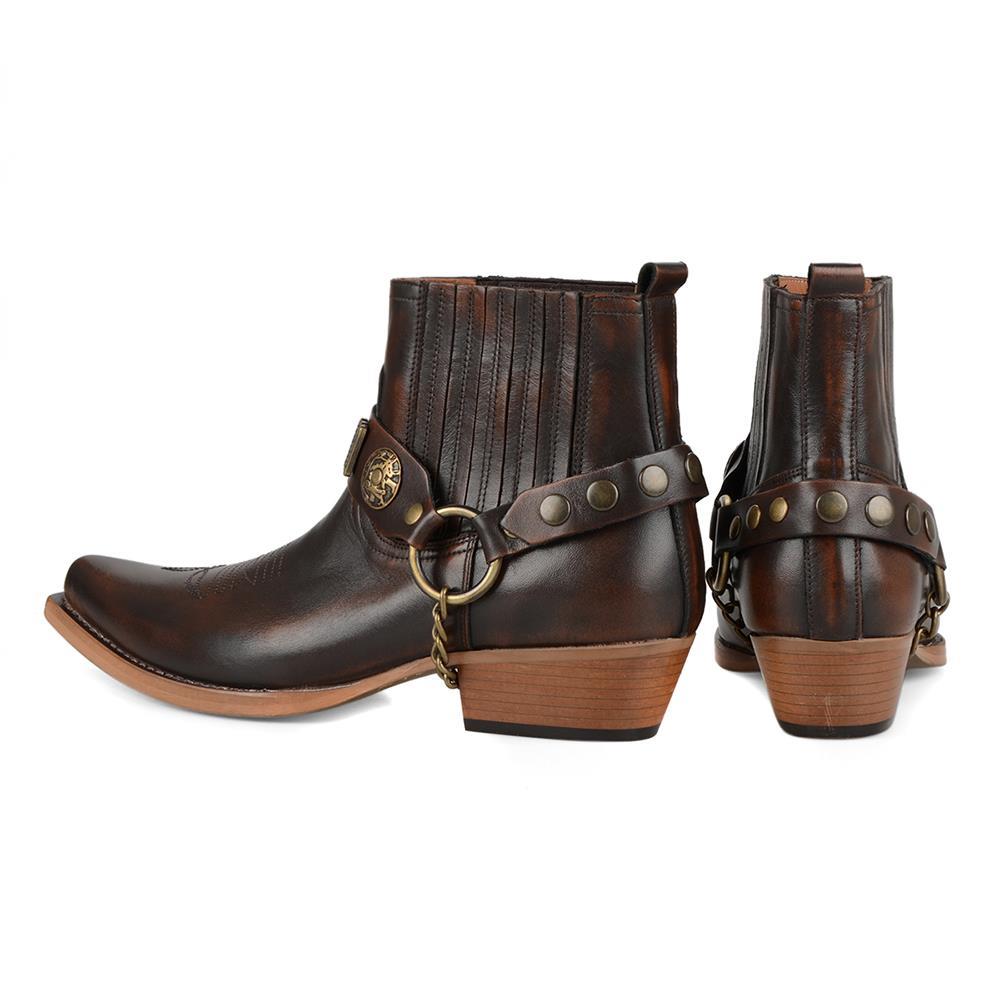 Brown Leather Mens Western Big Size Ankle Boots