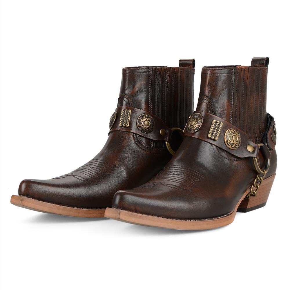 Brown Leather Mens Western Big Size Ankle Boots