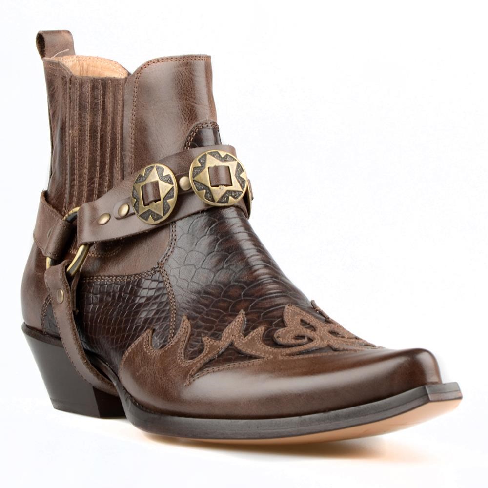 Brown  Leather Mens Cowboy Ankle Boots