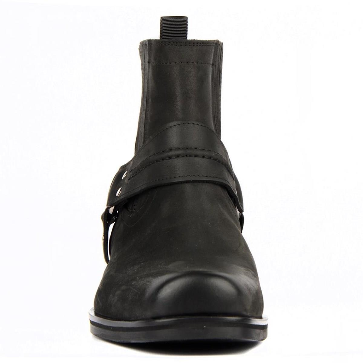 Black Mens Big Size Cowboy Ankle Boots