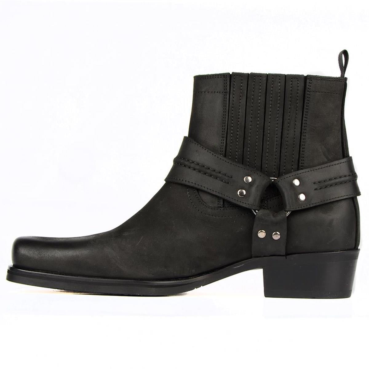 Black Mens Big Size Cowboy Ankle Boots