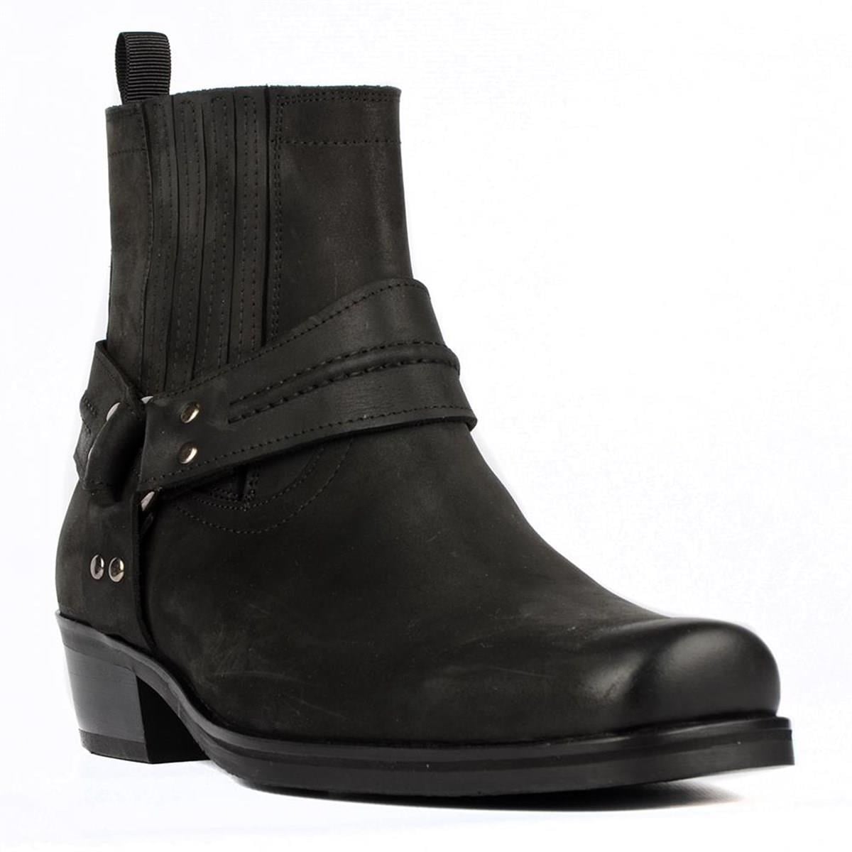 Black Mens Big Size Cowboy Ankle Boots