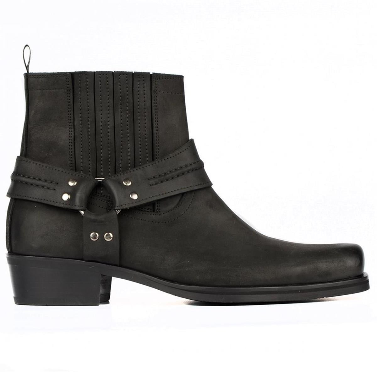 Black Mens Big Size Cowboy Ankle Boots