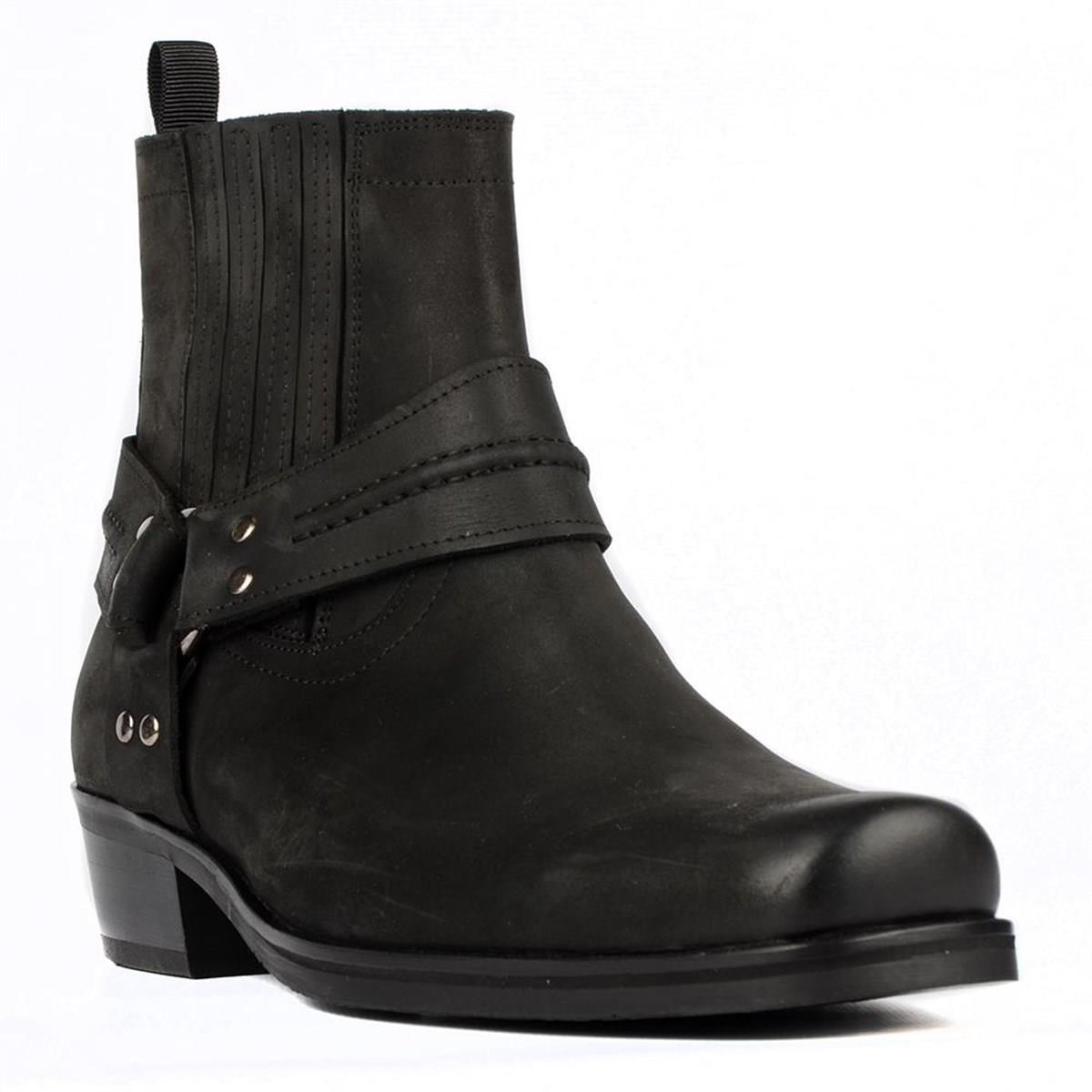 Black Mens Big Size Cowboy Ankle Boots