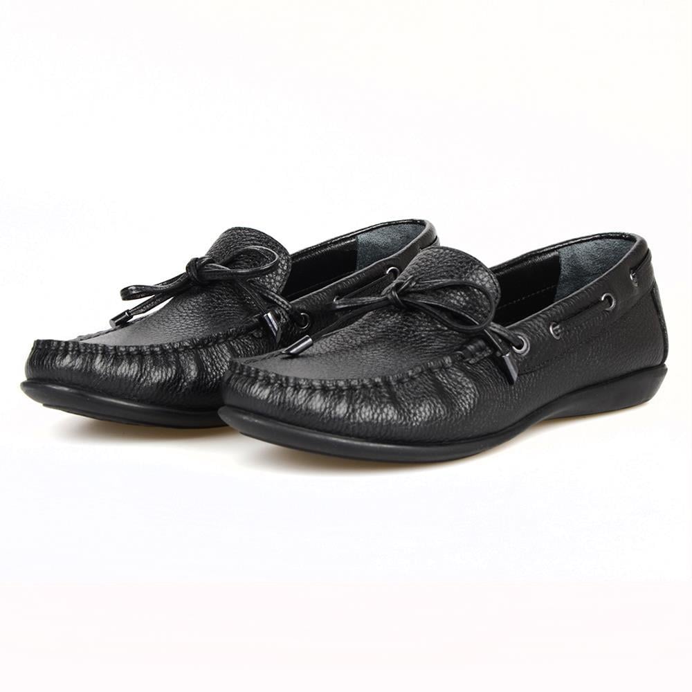 Siyah Deri Fiyonklu Kadın Loafer