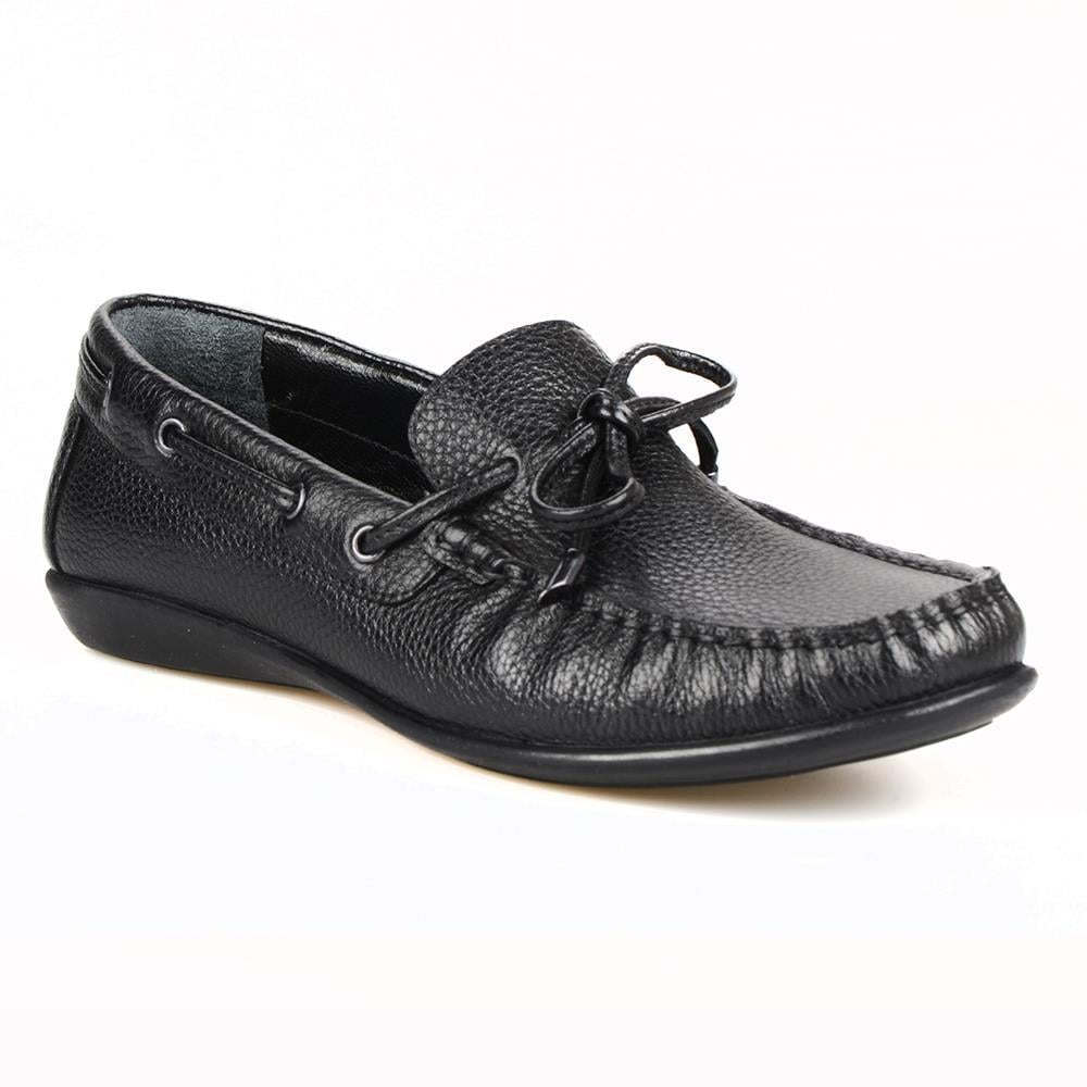 Siyah Deri Fiyonklu Kadın Loafer