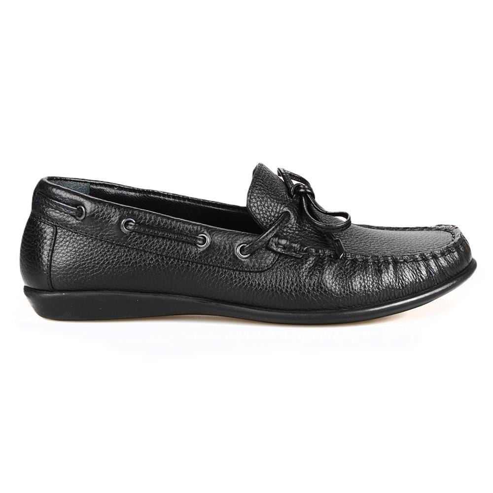 Siyah Deri Fiyonklu Kadın Loafer