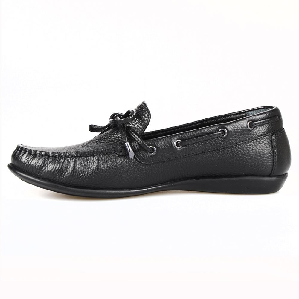 Siyah Deri Fiyonklu Kadın Loafer