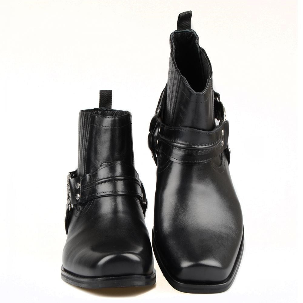 Black Leather Biker Boots Black