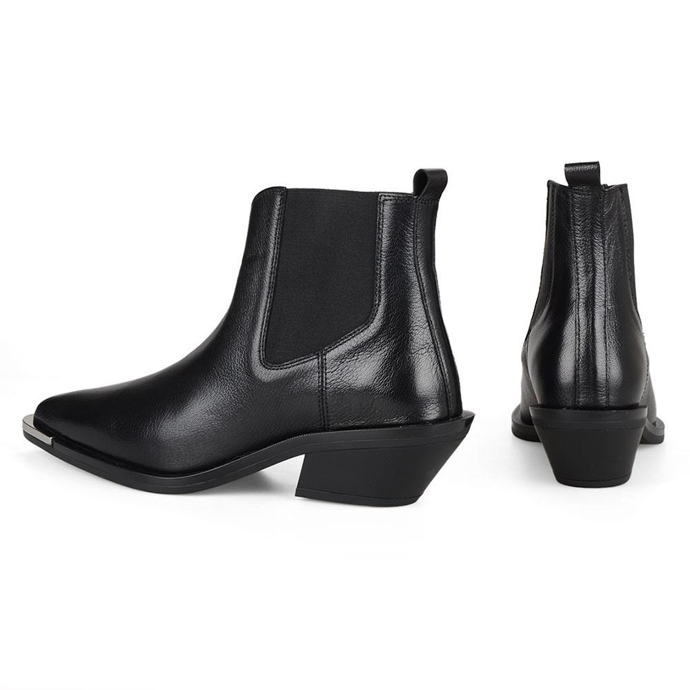 Siyah Deri Lastikli Kadın Kovboy Botu Kyoto