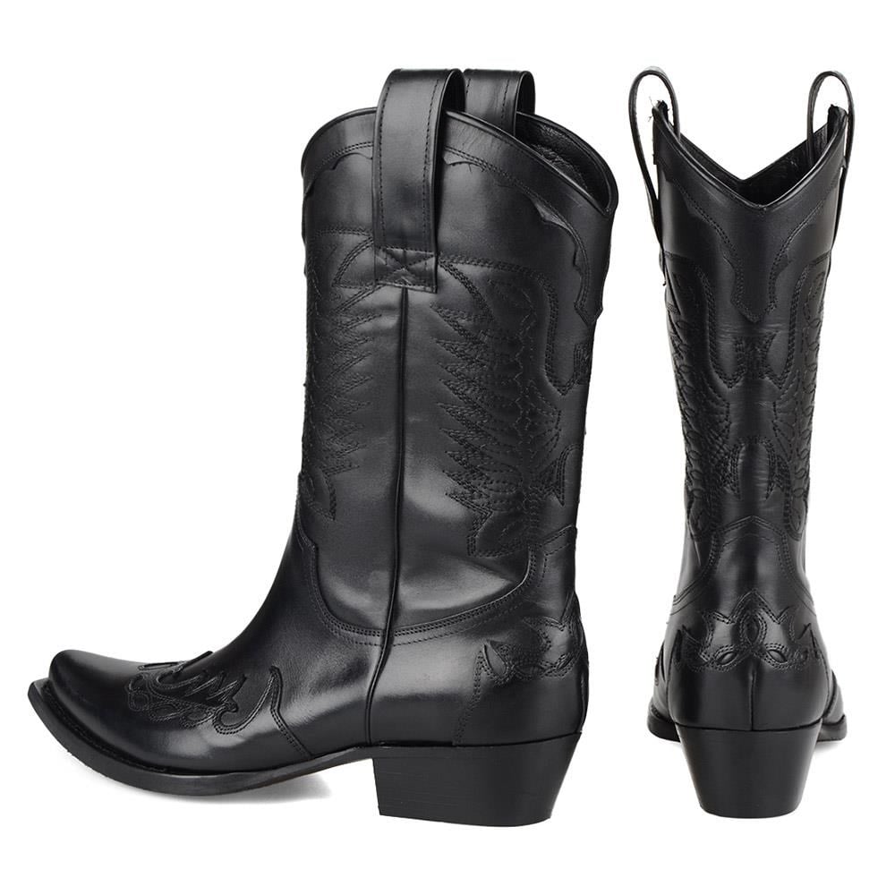 Siyah Erkek Kovboy Çizmesi (Tarçın)