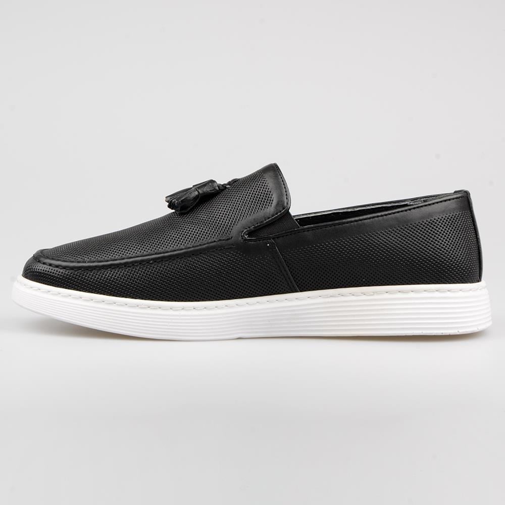 Black Leather Men Loafers Black