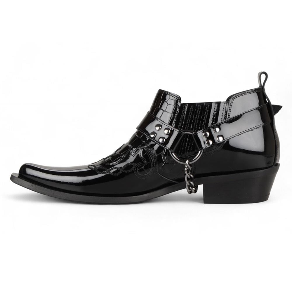 FootCourt Cowboy Shoes Patent Black