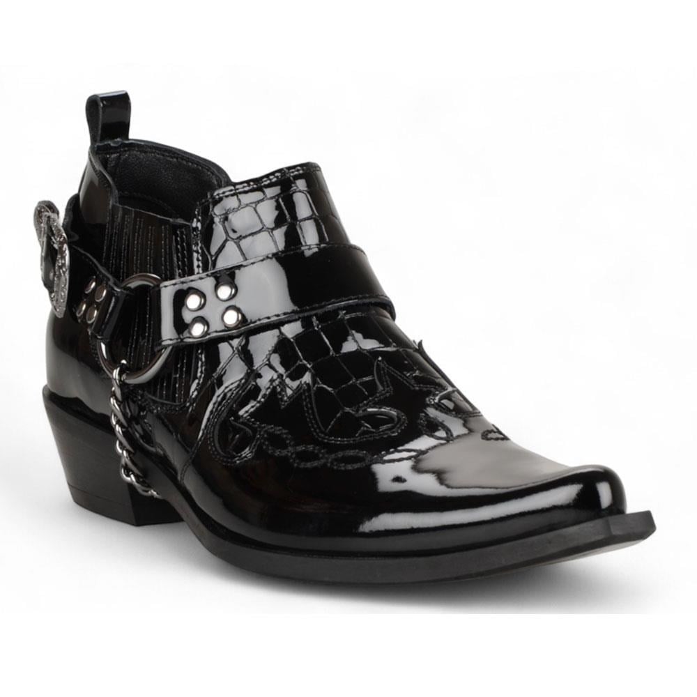 FootCourt Cowboy Shoes Patent Black
