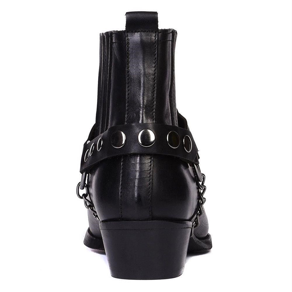 Black Leather Mens Big Size Western Ankle Boots