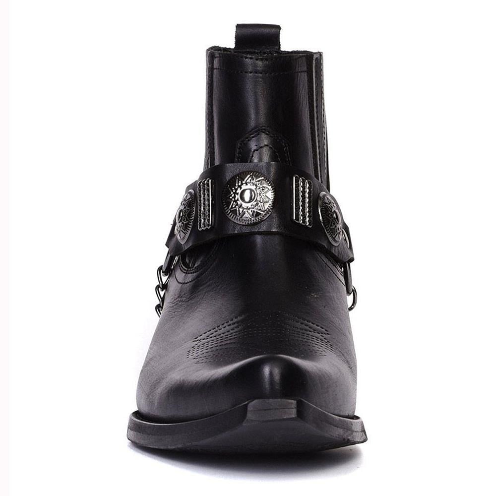 Black Leather Mens Big Size Western Ankle Boots