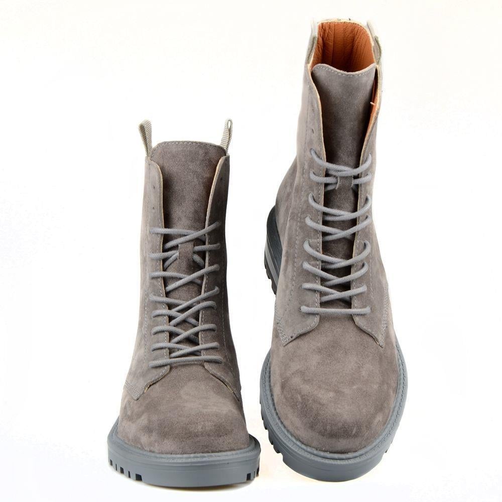 Süet Gri Deri Kadın Asker Botu