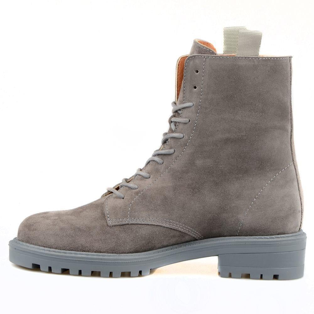 Süet Gri Deri Kadın Asker Botu