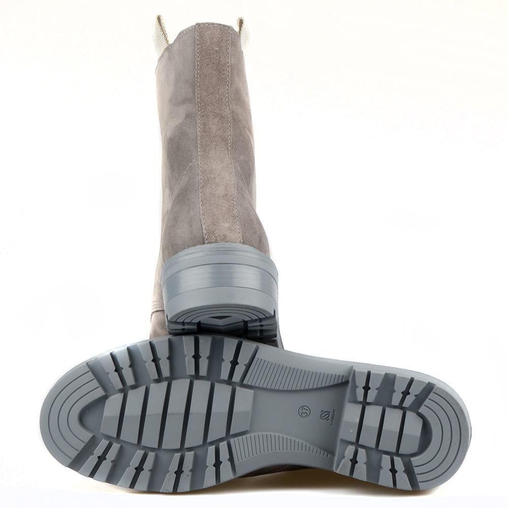 Süet Gri Deri Kadın Asker Botu