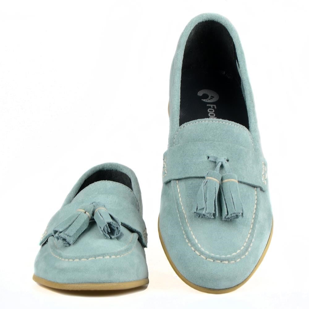 Turkuaz Mavi Süet Püskül Detaylı Kadın Loafer