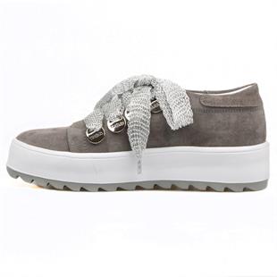 Bağcıklı Gri Süet Yüksek Taban Kadın Sneaker