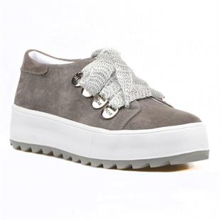 Bağcıklı Gri Süet Yüksek Taban Kadın Sneaker